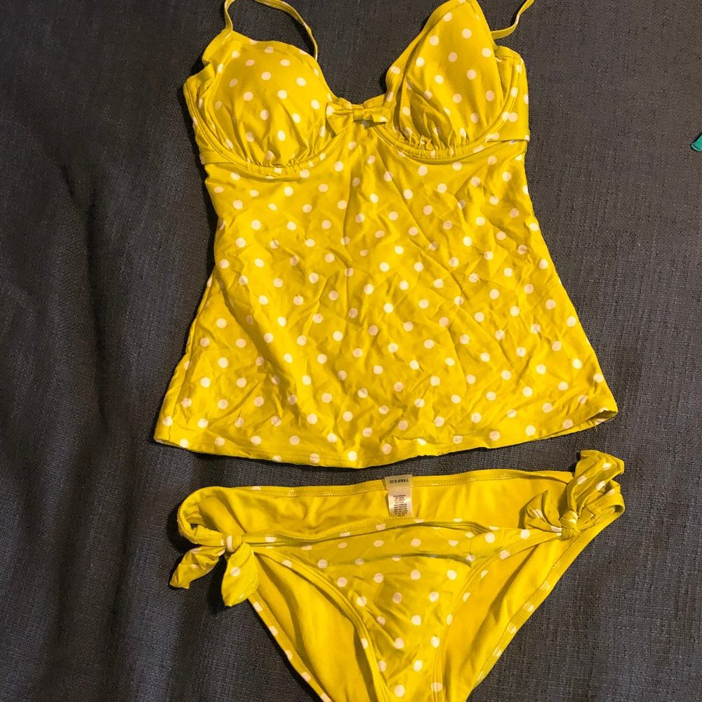 Chartreuse Polka dot Tankini